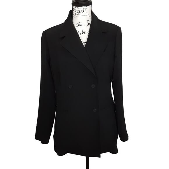 MM Lafleur O'Hare Boyfriend Blazer Black Everyday Crepe Double Breasted Womens 6 - Picture 1 of 12